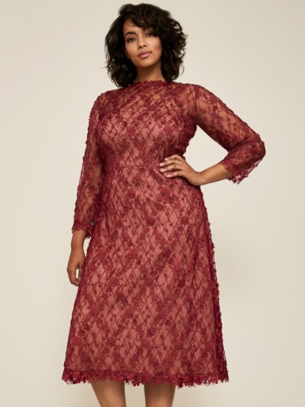 Tadashi Shoji Binx Embroidery Tea Length Dress Size 14
